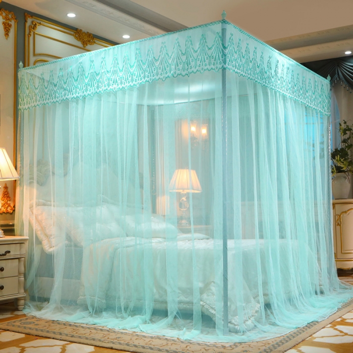 91家纺网 家纺一手货源 找家纺 初心家纺 2025新款欧式宫廷蕾丝落地蚊帐—繁花 繁花-水蓝