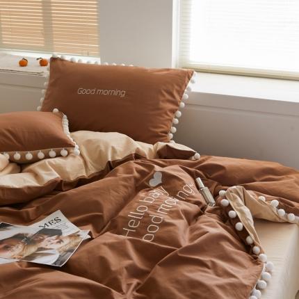 91家纺网 家纺一手货源 找家纺 六巷胡同 2022新款少女心40支水洗棉四件套 焦糖摩卡