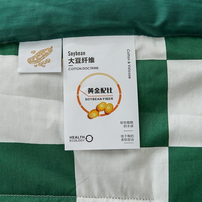 91家纺网 家纺一手货源 找家纺 莱福仕2024新款棋盘格风格夏被四件套 复古绿