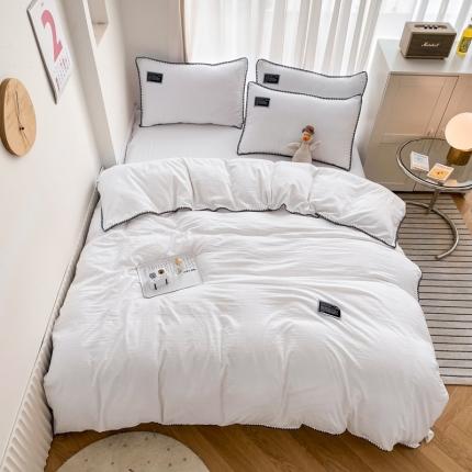 91家纺网 家纺一手货源 找家纺 绒兔兔2022新款奢丝棉贝壳绣工艺床单床笠四件套贝壳绣-本白