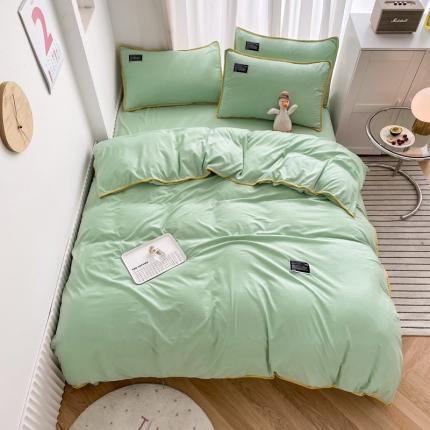 91家纺网 家纺一手货源 找家纺 绒兔兔2022新款奢丝棉贝壳绣工艺床单床笠四件套贝壳绣-淡绿