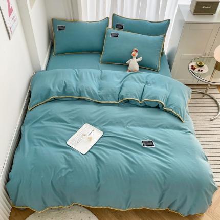 91家纺网 家纺一手货源 找家纺 绒兔兔 2022新款奢丝棉贝壳绣工艺床单床笠四件套 贝壳绣-蓝绿