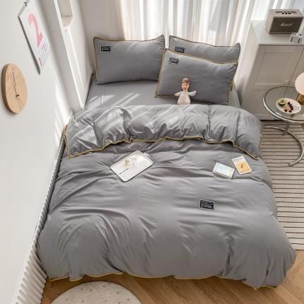 91家纺网 家纺一手货源 找家纺 绒兔兔2022新款奢丝棉贝壳绣工艺床单床笠四件套贝壳绣-深灰