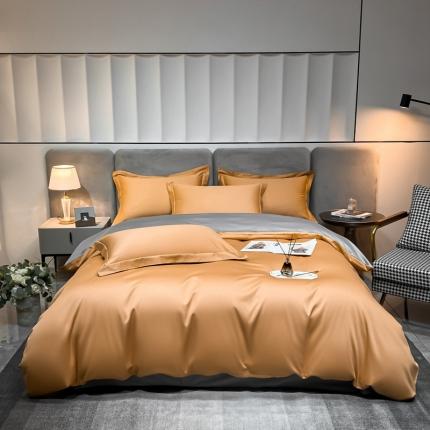 91家纺网 家纺一手货源 找家纺 秀色2025新款轻奢100支贡缎四件套 雅克-南瓜桔／典雅灰