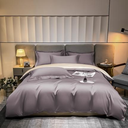 91家纺网 家纺一手货源 找家纺 秀色2025新款轻奢100支贡缎四件套  雅克-香芋紫／浅驼