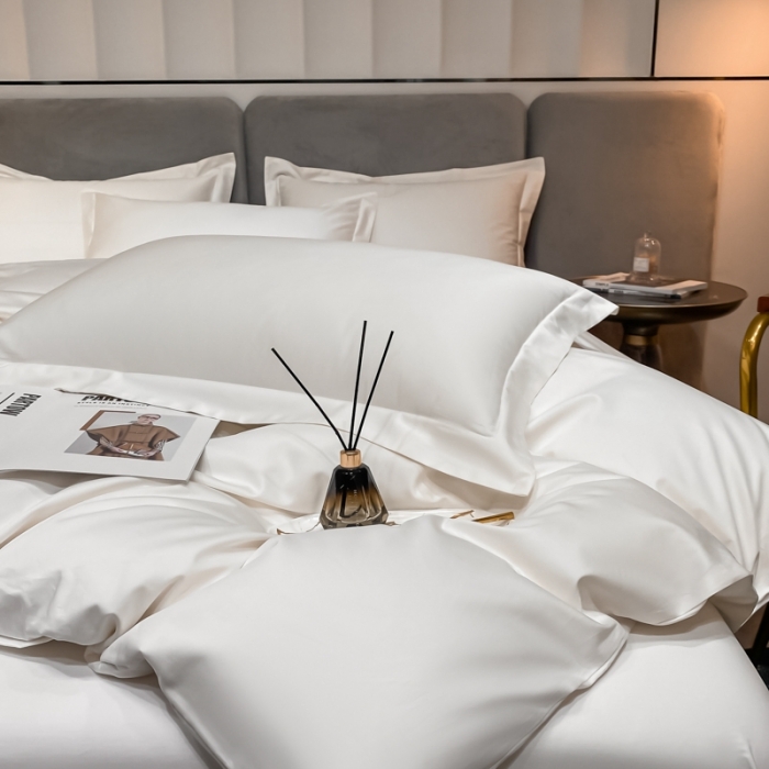 91家纺网 家纺一手货源 找家纺 秀色2025新款轻奢100支贡缎四件套 雅克-皓月白