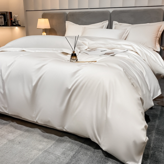 91家纺网 家纺一手货源 找家纺 秀色2025新款轻奢100支贡缎四件套 雅克-皓月白