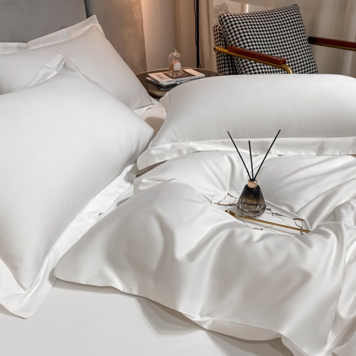 91家纺网 家纺一手货源 找家纺 秀色2025新款轻奢100支贡缎四件套 雅克-皓月白