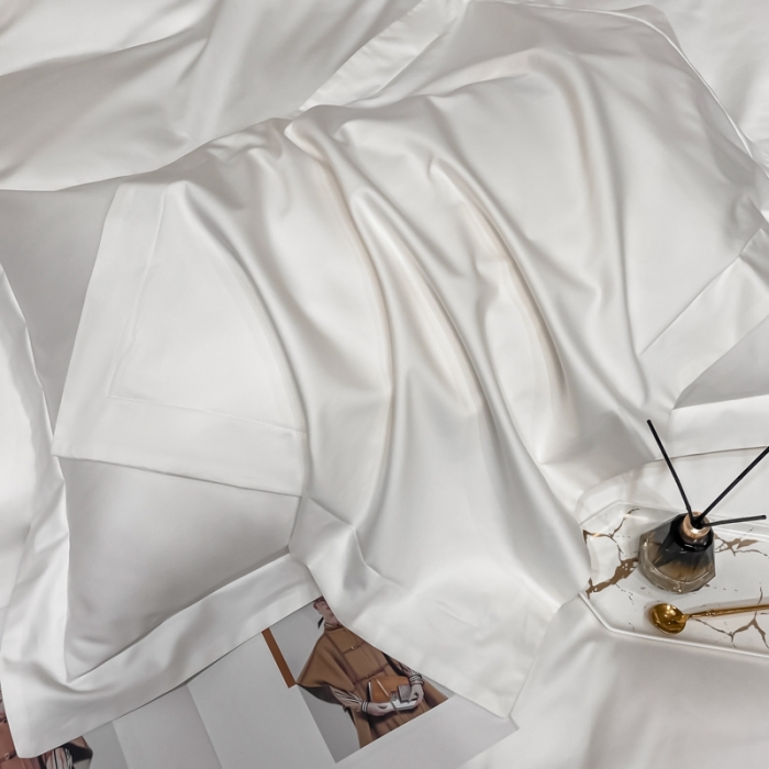 91家纺网 家纺一手货源 找家纺 秀色2025新款轻奢100支贡缎四件套 雅克-皓月白