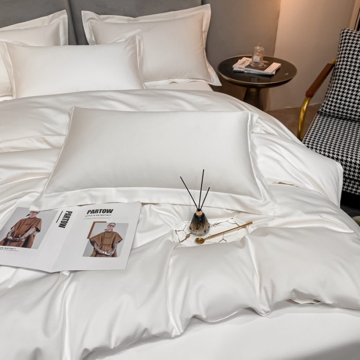 91家纺网 家纺一手货源 找家纺 秀色2025新款轻奢100支贡缎四件套 雅克-皓月白