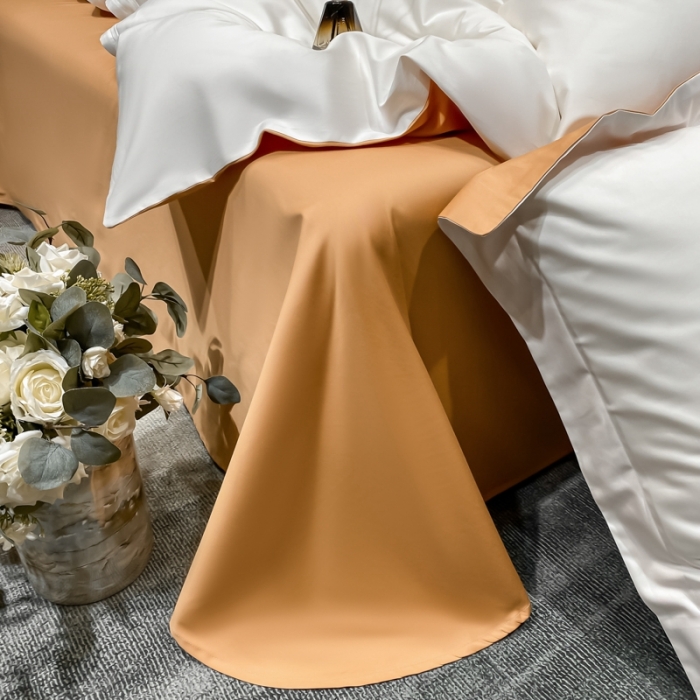 91家纺网 家纺一手货源 找家纺 秀色2025新款轻奢100支贡缎四件套 雅克-皓月白／南瓜桔