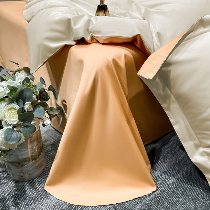 91家纺网 家纺一手货源 找家纺 秀色2025新款轻奢100支贡缎四件套 雅克-浅驼／南瓜桔