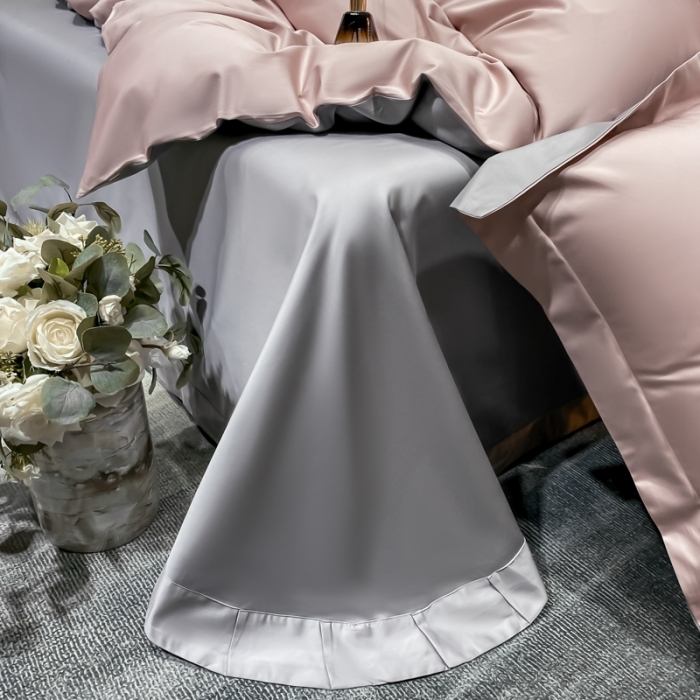 91家纺网 家纺一手货源 找家纺 秀色2025新款轻奢100支贡缎四件套 雅克-玉颜粉／典雅灰