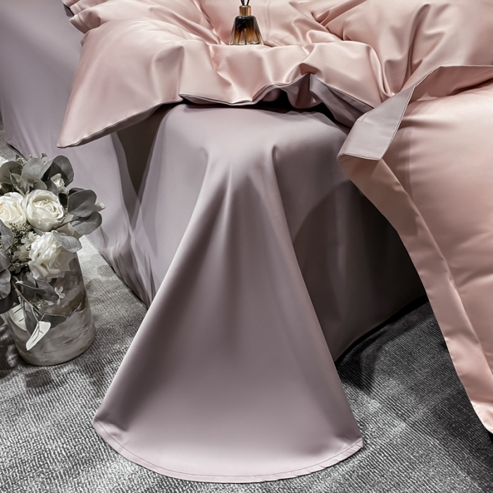 91家纺网 家纺一手货源 找家纺 秀色2025新款轻奢100支贡缎四件套 雅克-玉颜粉／香芋紫