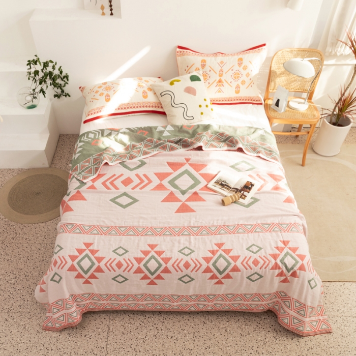 91家纺网 家纺一手货源 找家纺 朴尔家纺 2022年新品波西米亚风全棉四层纱布毛巾被 莱茵河畔