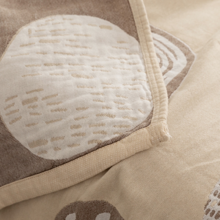 91家纺网 家纺一手货源 找家纺 朴尔家纺 2022年新品波西米亚风全棉四层纱布毛巾被 圈点人生-驼