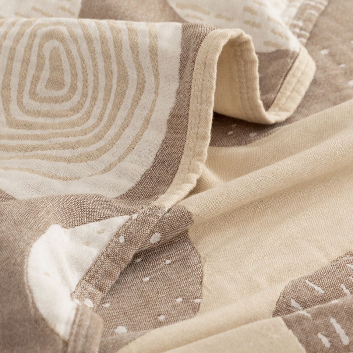 91家纺网 家纺一手货源 找家纺 朴尔家纺 2022年新品波西米亚风全棉四层纱布毛巾被 圈点人生-驼