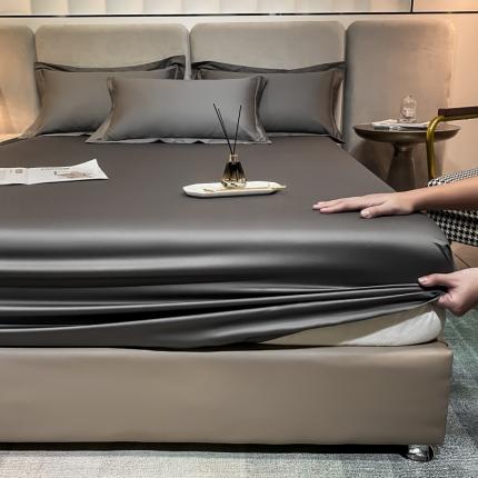 91家纺网 家纺一手货源 找家纺 秀色2025新100支贡缎长绒棉纯色单床笠单件 梦易-帝王灰