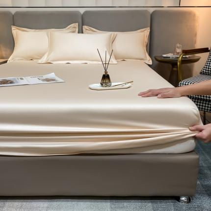 91家纺网 家纺一手货源 找家纺 秀色2025新100支贡缎长绒棉纯色单床笠单件 梦易-奶昔白