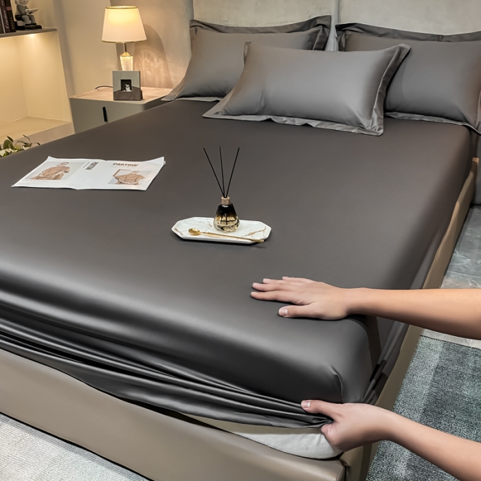 91家纺网 家纺一手货源 找家纺 秀色2025新100支贡缎长绒棉纯色单床笠单件 梦易-帝王灰