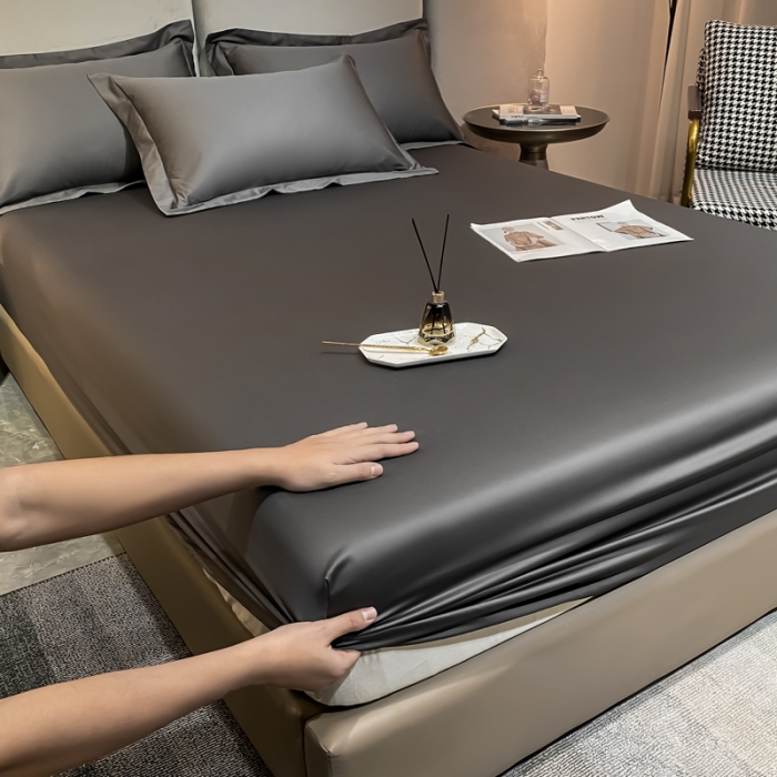 91家纺网 家纺一手货源 找家纺 秀色2025新100支贡缎长绒棉纯色单床笠单件 梦易-帝王灰