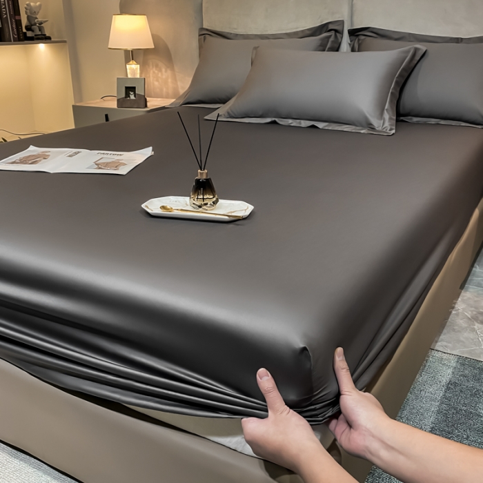 91家纺网 家纺一手货源 找家纺 秀色2025新100支贡缎长绒棉纯色单床笠单件 梦易-帝王灰