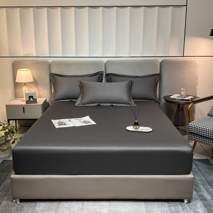 91家纺网 家纺一手货源 找家纺 秀色2025新100支贡缎长绒棉纯色单床笠单件 梦易-帝王灰