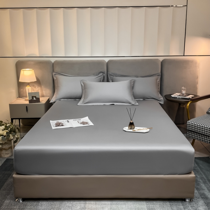 91家纺网 家纺一手货源 找家纺 秀色2025新100支贡缎长绒棉纯色单床笠单件 梦易-典雅灰