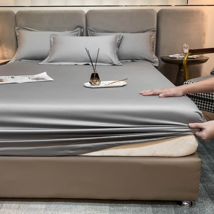 91家纺网 家纺一手货源 找家纺 秀色2025新100支贡缎长绒棉纯色单床笠单件 梦易-典雅灰