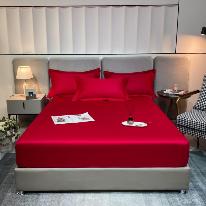 91家纺网 家纺一手货源 找家纺 秀色2025新100支贡缎长绒棉纯色单床笠单件 梦易-海棠红