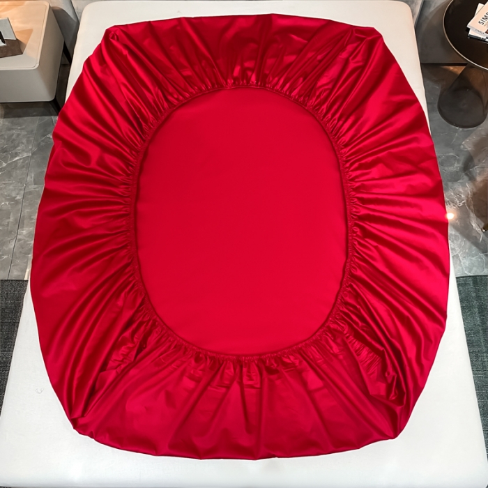 91家纺网 家纺一手货源 找家纺 秀色2025新100支贡缎长绒棉纯色单床笠单件 梦易-海棠红