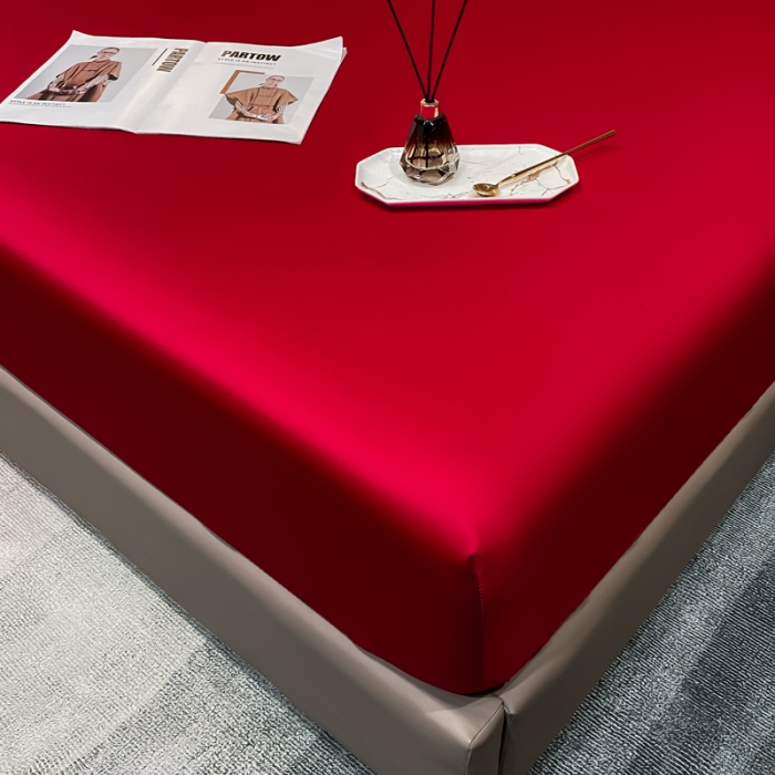 91家纺网 家纺一手货源 找家纺 秀色2025新100支贡缎长绒棉纯色单床笠单件 梦易-海棠红