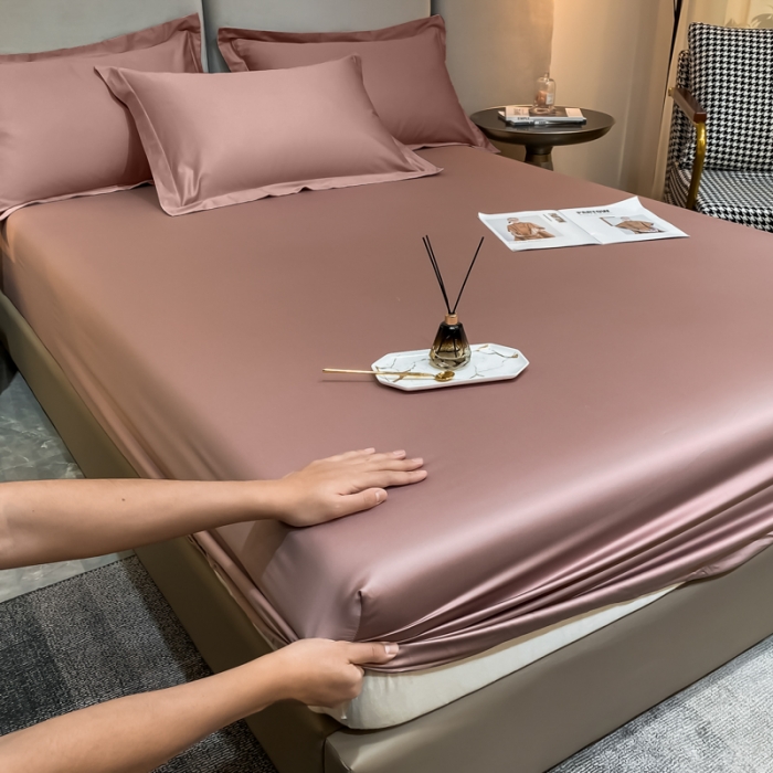 91家纺网 家纺一手货源 找家纺 秀色2025新100支贡缎长绒棉纯色单床笠单件 梦易-琳蕴褚
