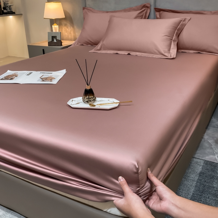 91家纺网 家纺一手货源 找家纺 秀色2025新100支贡缎长绒棉纯色单床笠单件 梦易-琳蕴褚