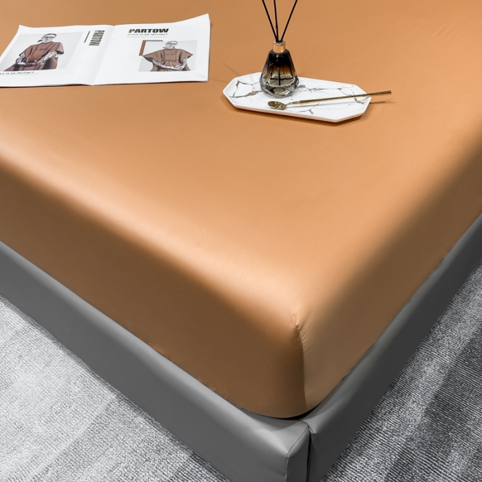 91家纺网 家纺一手货源 找家纺 秀色2025新100支贡缎长绒棉纯色单床笠单件 梦易-南瓜橘