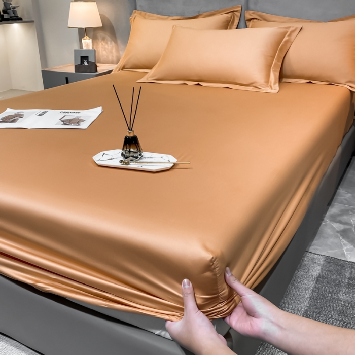 91家纺网 家纺一手货源 找家纺 秀色2025新100支贡缎长绒棉纯色单床笠单件 梦易-南瓜橘