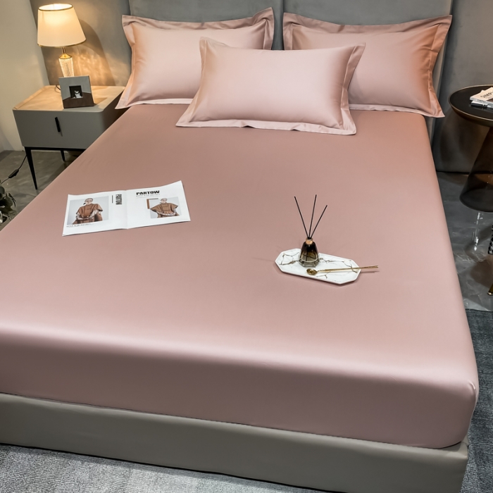 91家纺网 家纺一手货源 找家纺 秀色2025新100支贡缎长绒棉纯色单床笠单件 梦易-玉颜粉