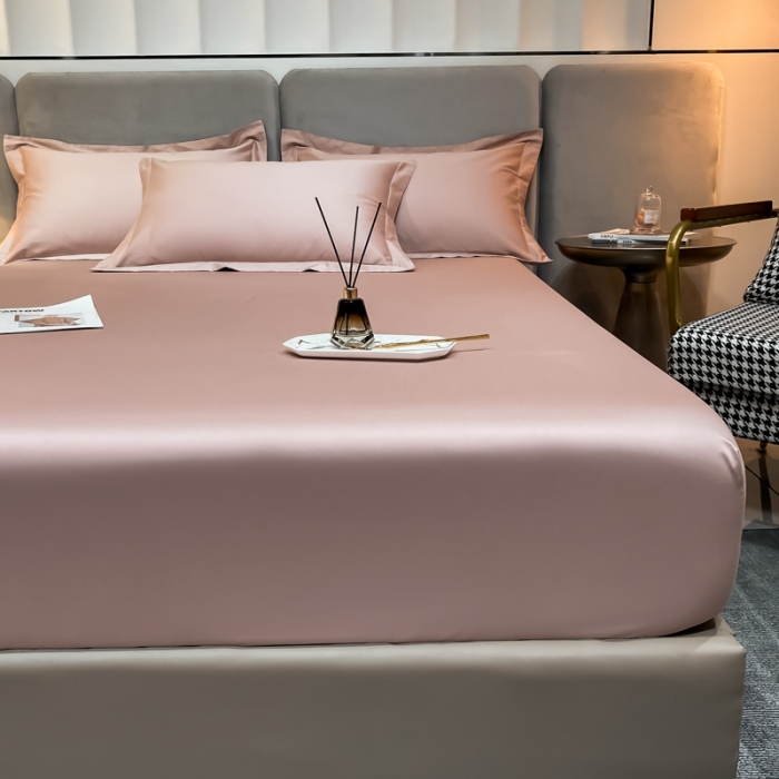 91家纺网 家纺一手货源 找家纺 秀色2025新100支贡缎长绒棉纯色单床笠单件 梦易-玉颜粉