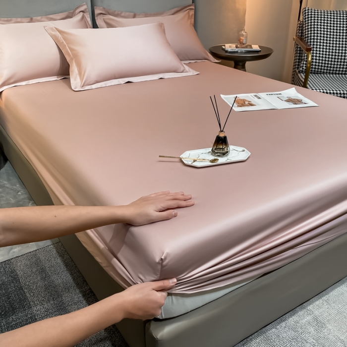 91家纺网 家纺一手货源 找家纺 秀色2025新100支贡缎长绒棉纯色单床笠单件 梦易-玉颜粉