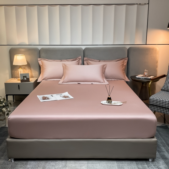 91家纺网 家纺一手货源 找家纺 秀色2025新100支贡缎长绒棉纯色单床笠单件 梦易-玉颜粉