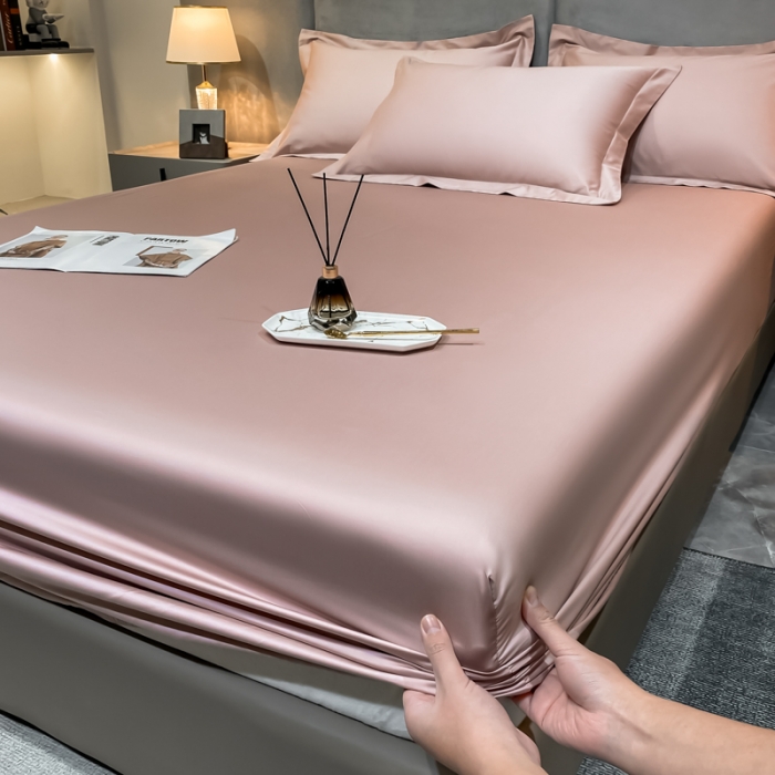 91家纺网 家纺一手货源 找家纺 秀色2025新100支贡缎长绒棉纯色单床笠单件 梦易-玉颜粉