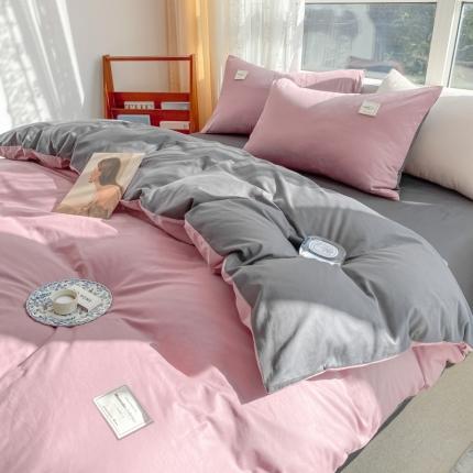 91家纺网 家纺一手货源 找家纺 （总）秀色2025小清新40支水洗全棉纯色双拼四件套ins风