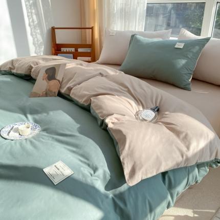 91家纺网 家纺一手货源 找家纺 （总）秀色2025小清新40支水洗全棉纯色双拼四件套ins风