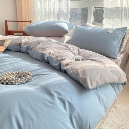 91家纺网 家纺一手货源 找家纺 （总）秀色2025小清新40支水洗全棉纯色双拼四件套ins风