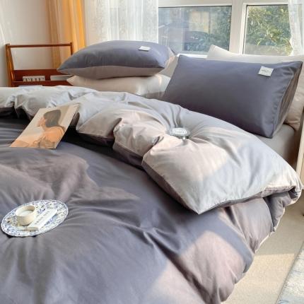 91家纺网 家纺一手货源 找家纺 （总）秀色2025小清新40支水洗全棉纯色双拼四件套ins风