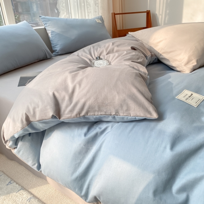 91家纺网 家纺一手货源 找家纺 （总）秀色2025小清新40支水洗全棉纯色双拼四件套ins风