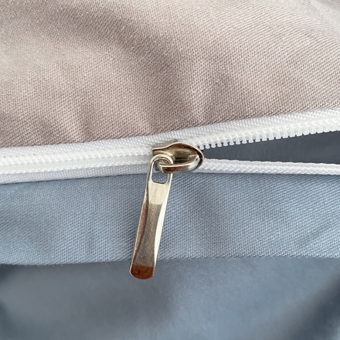 91家纺网 家纺一手货源 找家纺 秀色2025新款小清新40支水洗全棉纯色双拼四件套ins风 浅蓝+浅灰