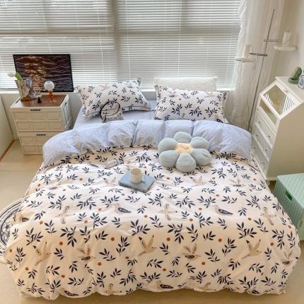 91家纺网 家纺一手货源 找家纺 昔可家纺 2022新款13070工艺款全棉四件套 绿萦鸟啼