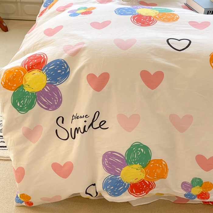 91家纺网 家纺一手货源 找家纺 昔可家纺 2022新款13070工艺款全棉四件套 爱心太阳花
