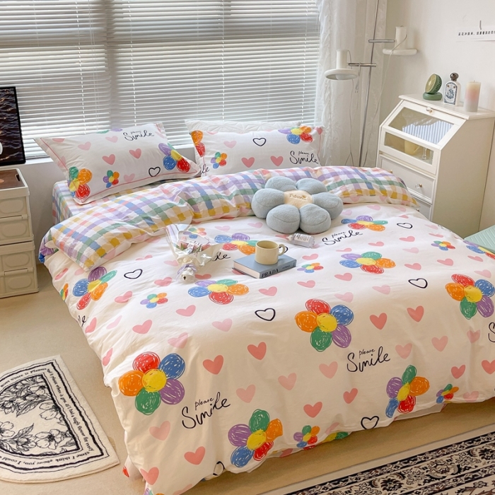 91家纺网 家纺一手货源 找家纺 昔可家纺 2022新款13070工艺款全棉四件套 爱心太阳花